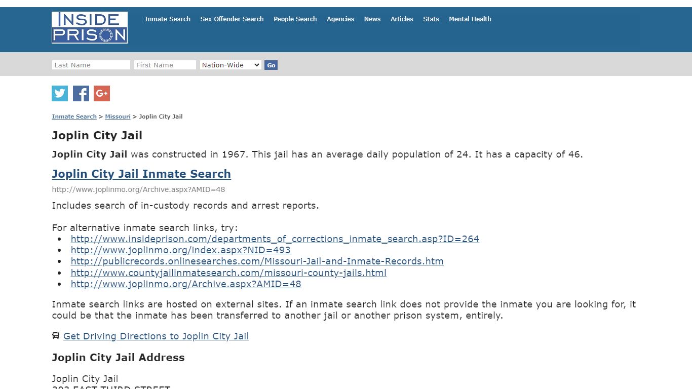 Joplin City Jail - Missouri - Inmate Search - Inside Prison